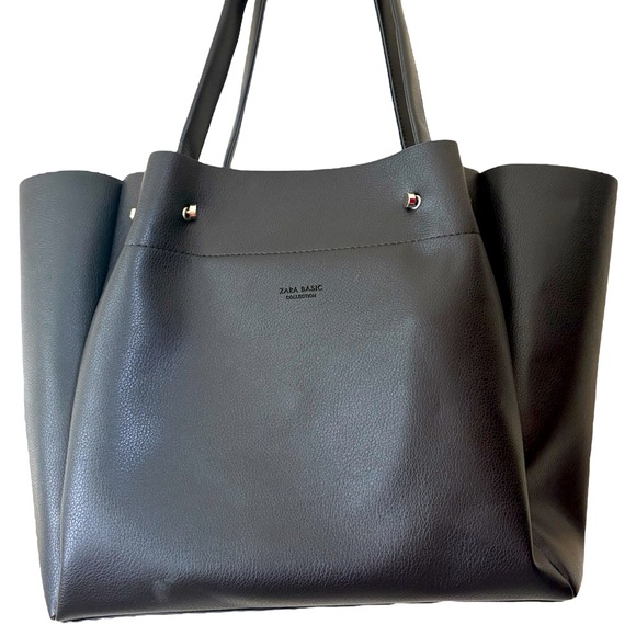 Zara Handbags - ZARA Dark Gray faux Leather Tote